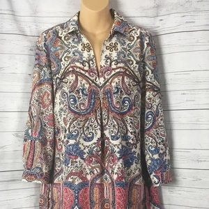 Joan Vass Studio VNeck Paisley Long Tunic Top L